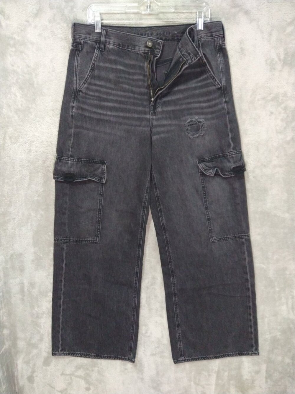 American Eagle Jeans Womens 12 Black Denim Baggy Wide Leg Super High Rise